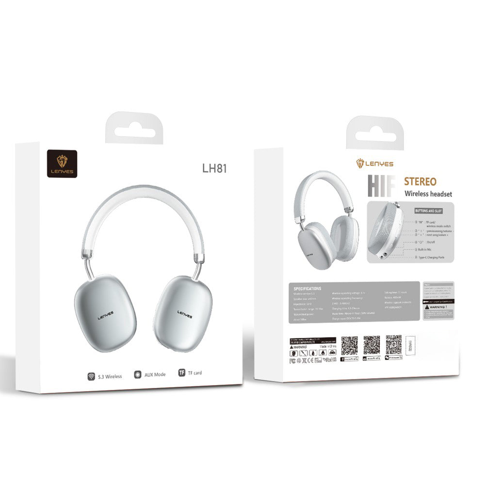 Lenyes LH81 Gürültü Engelleyici Hi-Fi Stereo Kulak Üstü Bluetooth Kulaklık v5.3 Gümüş