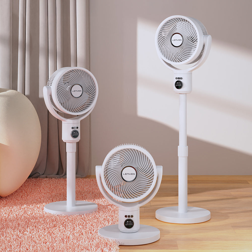 Lenyes LHF10 Dijital LED Göstergeli 5 Kademeli Uzaktan Kumandalı Uzayabilen Gövdeli 10 inç Fan Beyaz