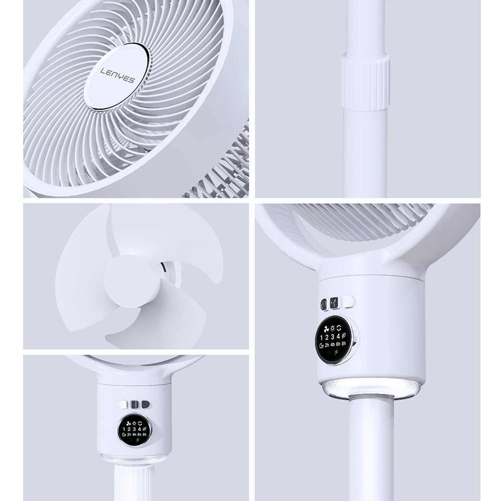 Lenyes LHF10 Dijital LED Göstergeli 5 Kademeli Uzaktan Kumandalı Uzayabilen Gövdeli 10 inç Fan Beyaz