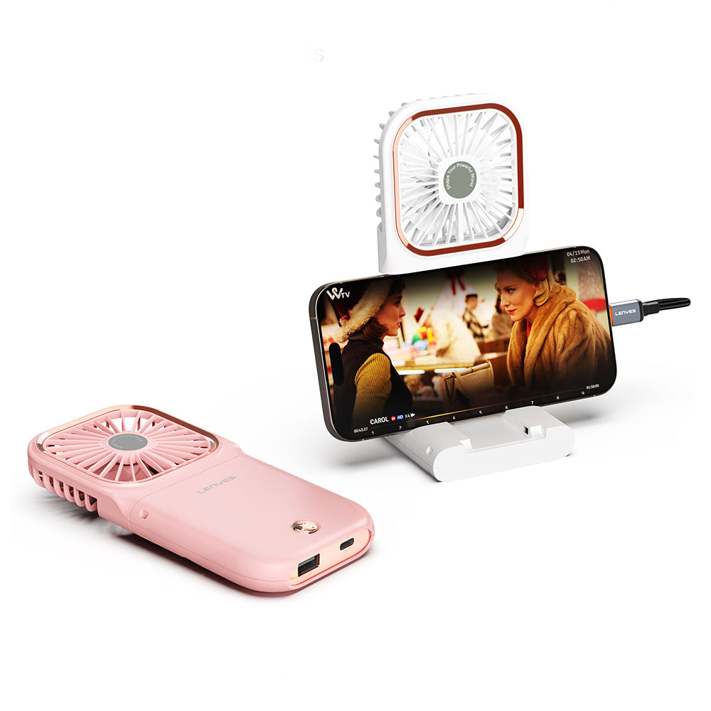 Lenyes LHF13 Powerbank Özellikli Standlı Portatif Soğutucu El Fanı Pembe