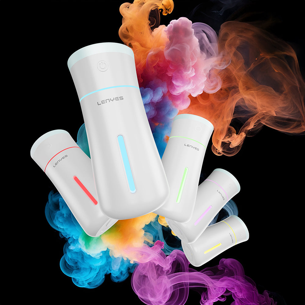 Lenyes LHU03 Vazo Tipi RGB Atmosfer Işıklı Nano Sprey Sessiz Hava Nemlendirici Beyaz