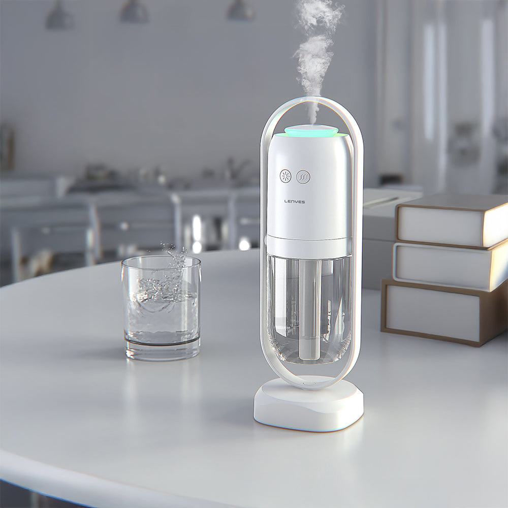 Lenyes LHU04 Kum Saati Tipi 360 Derece Dönebilen RGB Atmosfer Işıklı Sessiz Hava Nemlendirici Beyaz