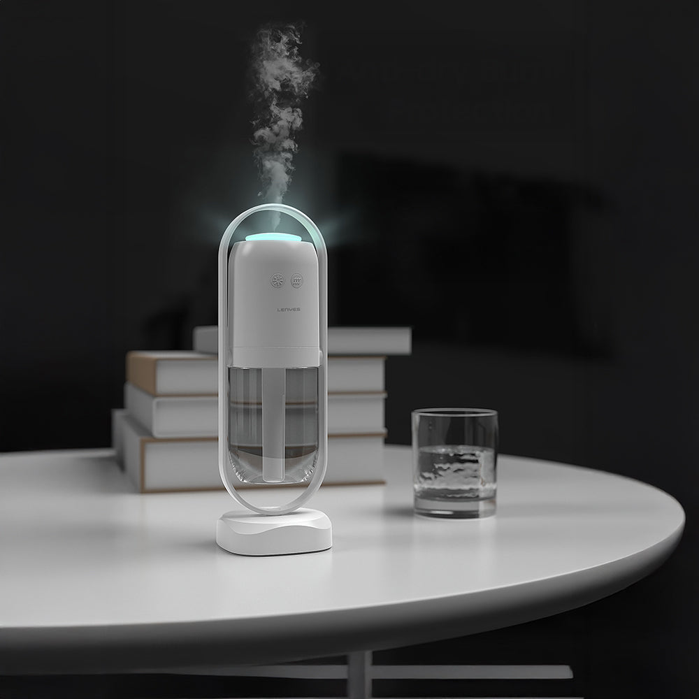 Lenyes LHU04 Kum Saati Tipi 360 Derece Dönebilen RGB Atmosfer Işıklı Sessiz Hava Nemlendirici Beyaz