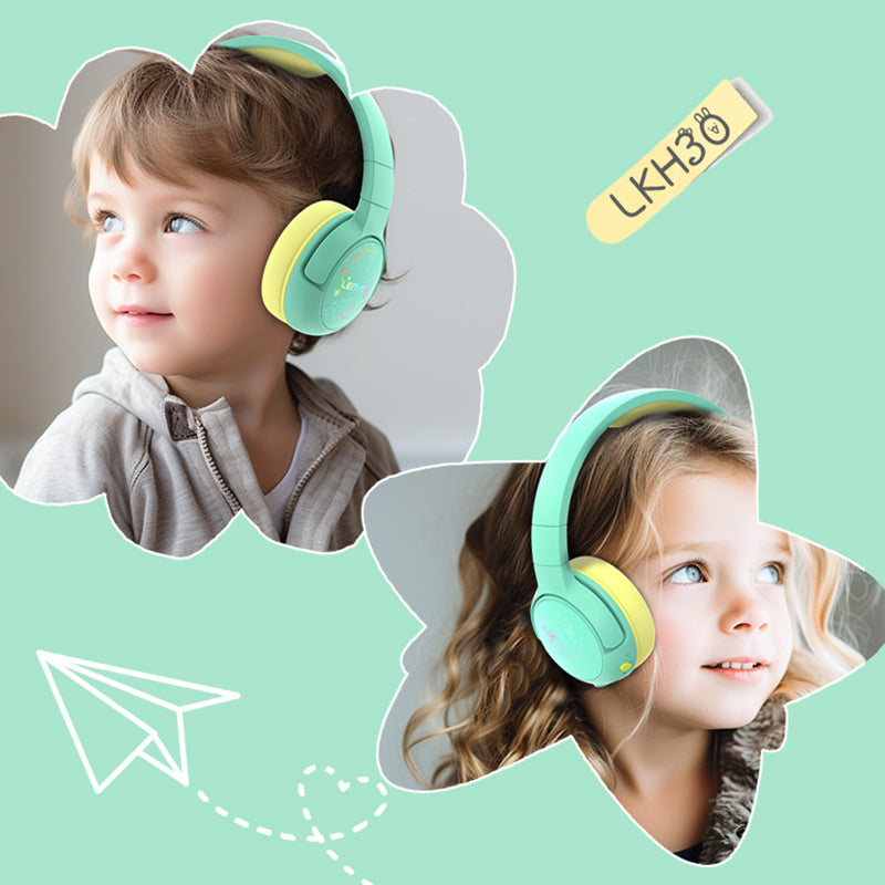 Lenyes LKH30 Ayarlanabilir Katlanabilir Çocuklara Özel Işık Efektli Kulak Üstü Kablolu ve Bluetooth Kulaklık v5.3 Yeşil