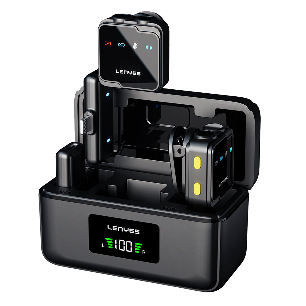 Lenyes LM205 2in1 Type-C Şarj Portlu Yapay Zeka Gürültü Engelleyicili Type-C ve Lightning Bağlantılı Kablosuz Yaka Mikrofonu Siyah