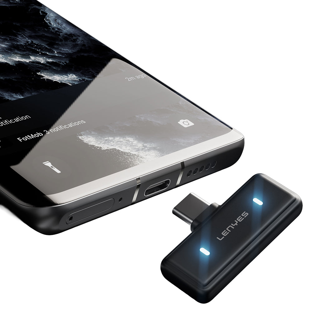 Lenyes LM205 2in1 Type-C Şarj Portlu Yapay Zeka Gürültü Engelleyicili Type-C ve Lightning Bağlantılı Kablosuz Yaka Mikrofonu Siyah