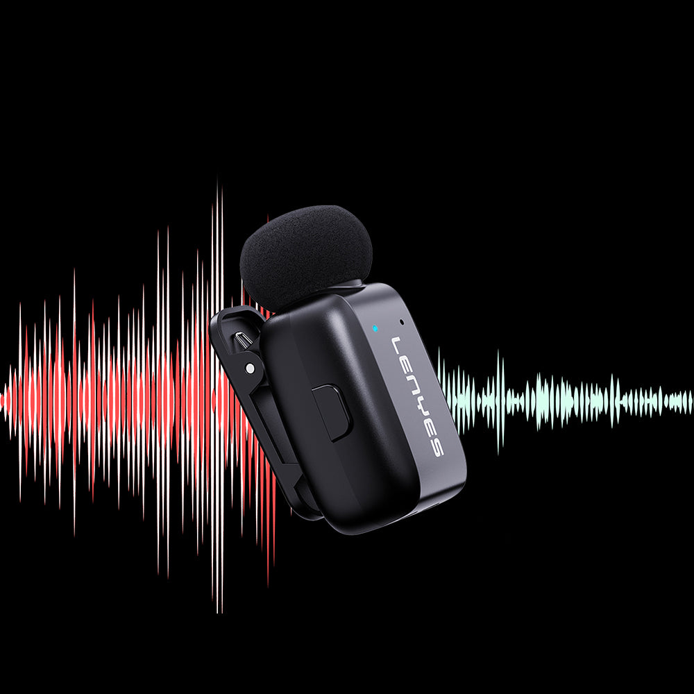 Lenyes LM206 Dijital LED Göstergeli Type-C Portlu Kablosuz Yaka Mikrofonu Siyah