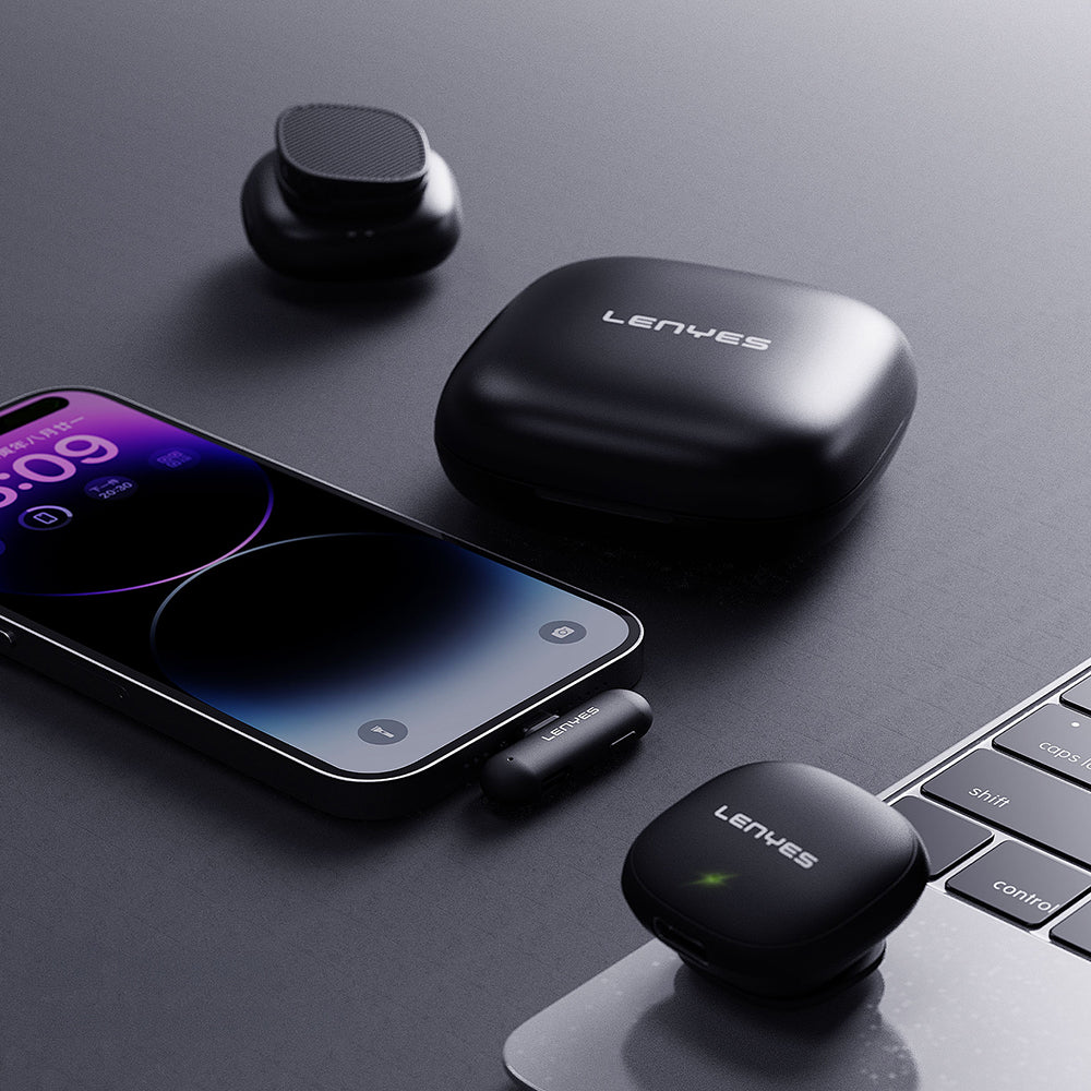 Lenyes LM210 Lightning Portlu Yapay Zeka Gürültü Önleyici Özellikli Kablosuz Yaka Mikrofonu Siyah