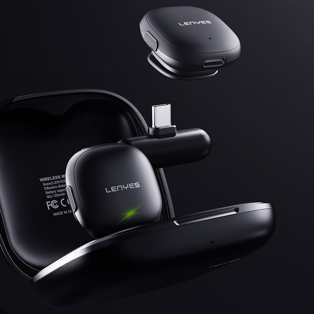 Lenyes LM210 Type-C Portlu Yapay Zeka Gürültü Önleyici Özellikli Kablosuz Yaka Mikrofonu Siyah