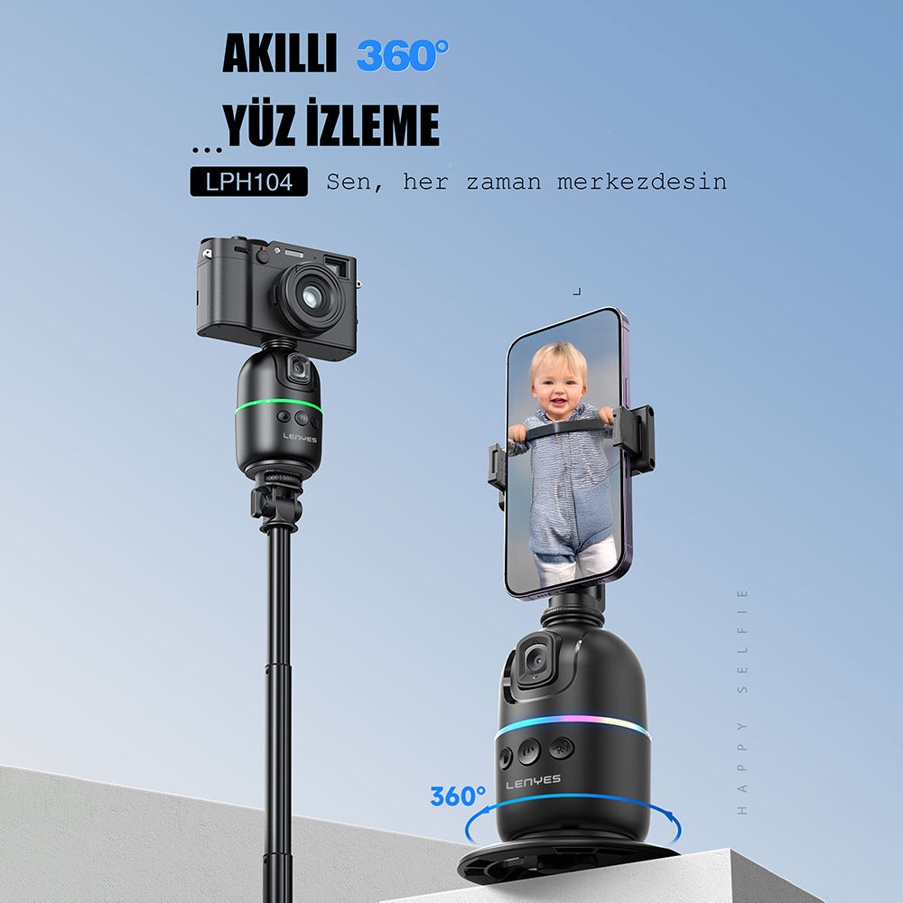 Lenyes LPH104 Canlı Yayın 360 Derece Dönebilen Akıllı Yüz Tanıma Takip Standı Siyah