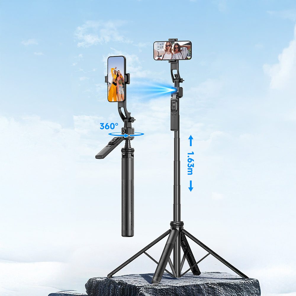 Lenyes LPH107 Canlı Yayın Dolgu Işıklı Kumandalı 360 Derece Dönebilen Selfie Çubuğu ve Tripod Siyah