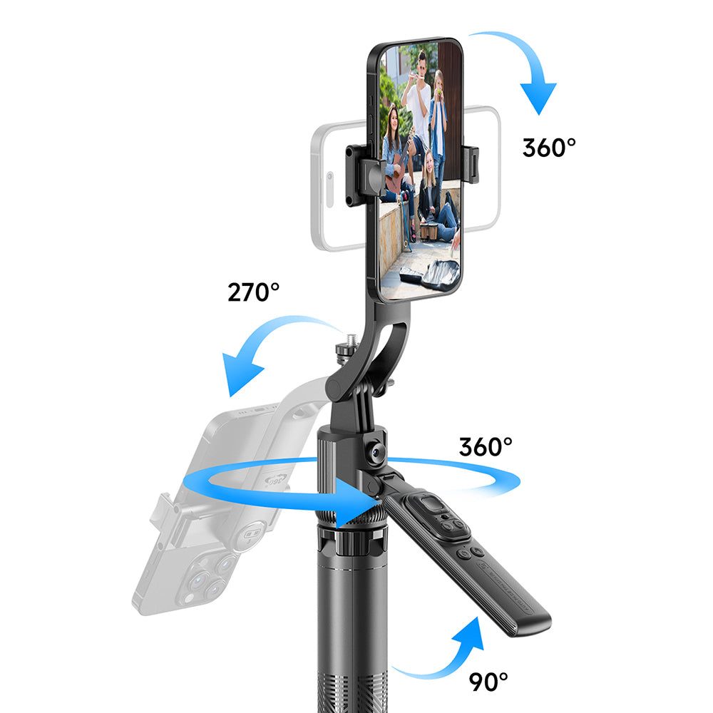 Lenyes LPH107 Canlı Yayın Dolgu Işıklı Kumandalı 360 Derece Dönebilen Selfie Çubuğu ve Tripod Siyah