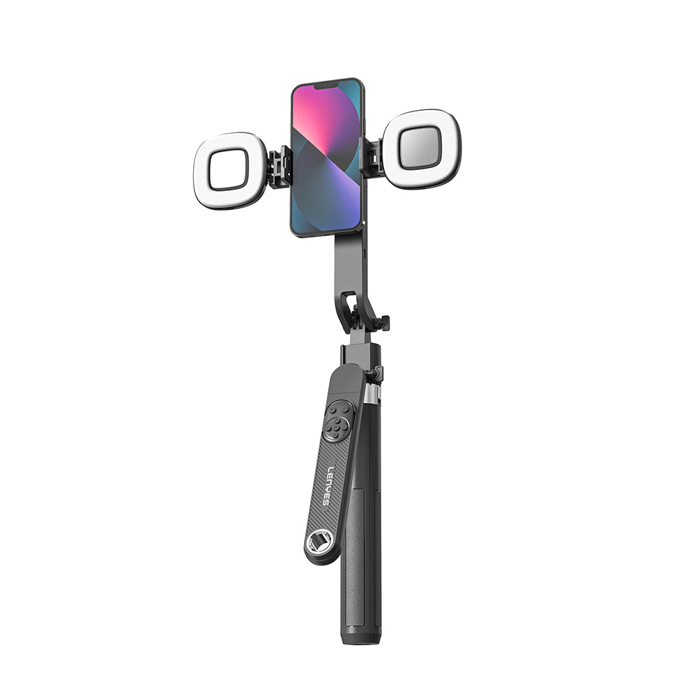 Lenyes LPH108 Canlı Yayın Dolgu Işıklı Kumandalı 360 Derece Dönebilen Selfie Çubuğu ve Tripod Siyah