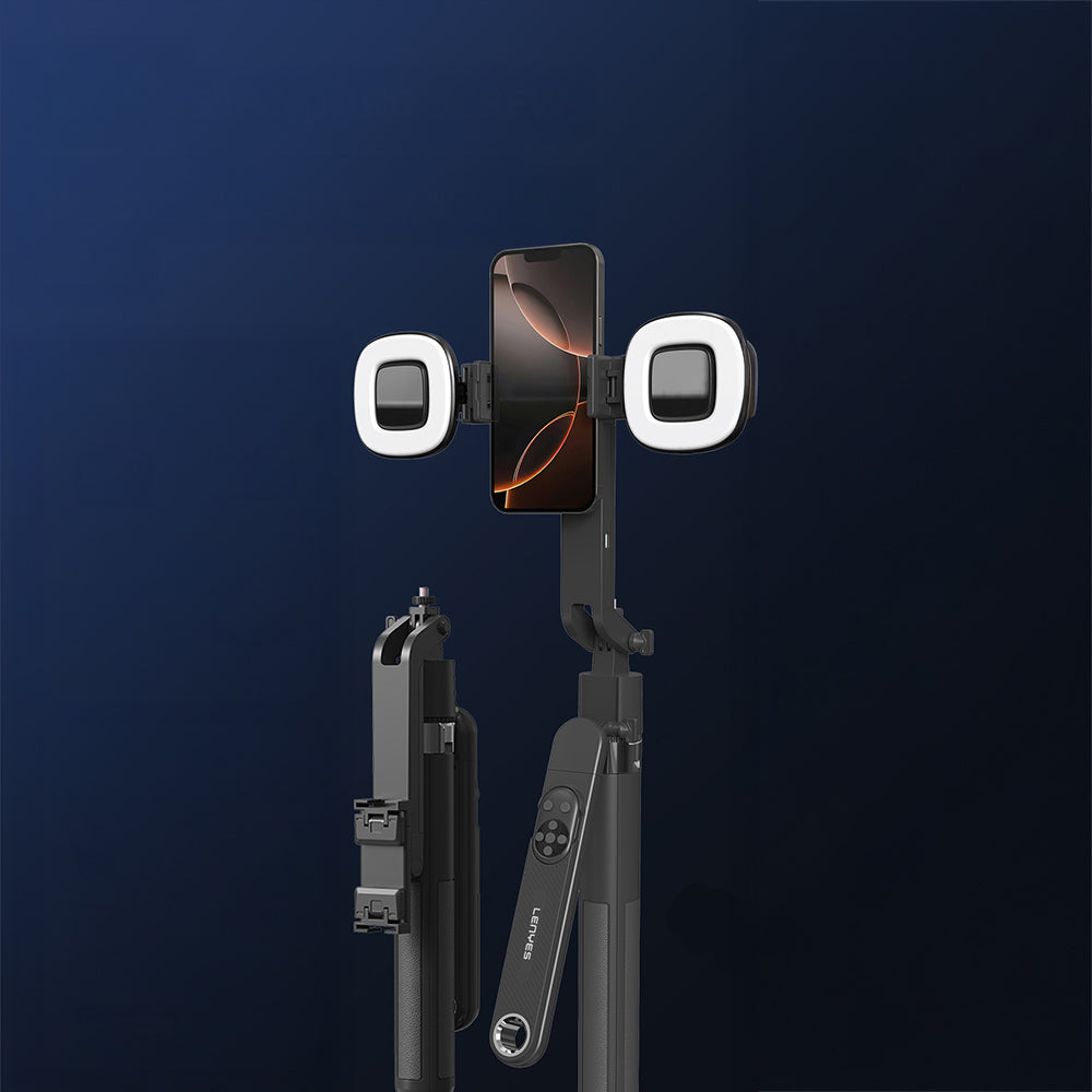 Lenyes LPH108 Canlı Yayın Dolgu Işıklı Kumandalı 360 Derece Dönebilen Selfie Çubuğu ve Tripod Siyah