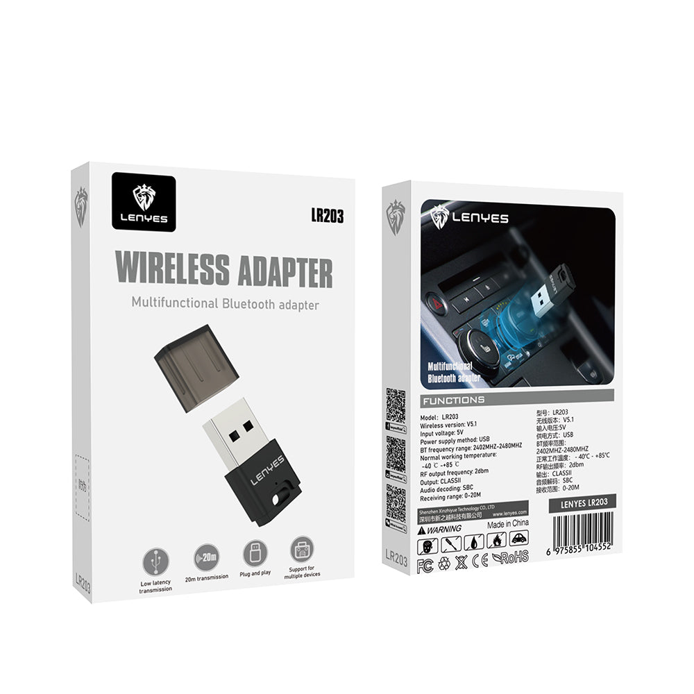 Lenyes LR203 USB Bluetooth 5.0 Wireless Transmitter Adaptör Siyah