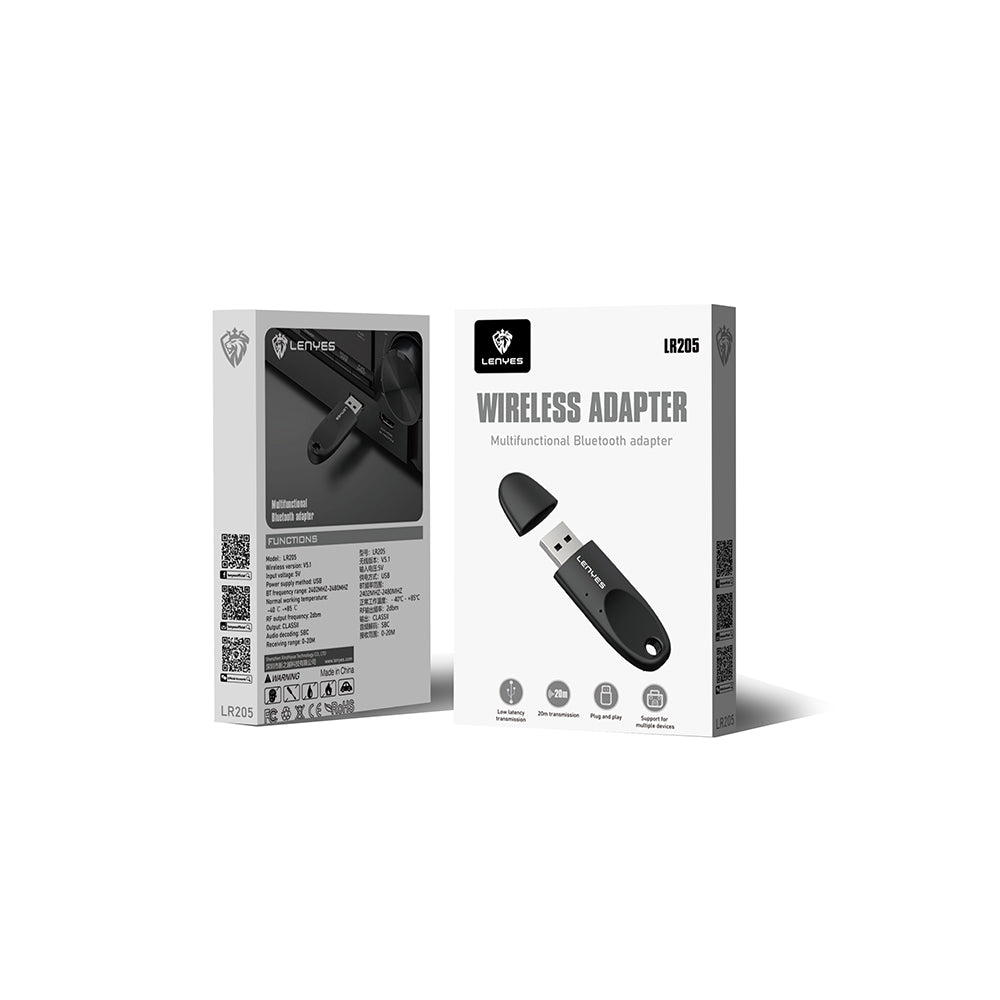 Lenyes LR205 USB Bluetooth 5.1 Class 2 Wireless Transmitter Adaptör Siyah