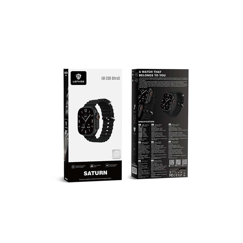 Lenyes LW-238 Ultra3 Saturn Serisi iOS ve Android Uyumlu Akıllı Saat Siyah