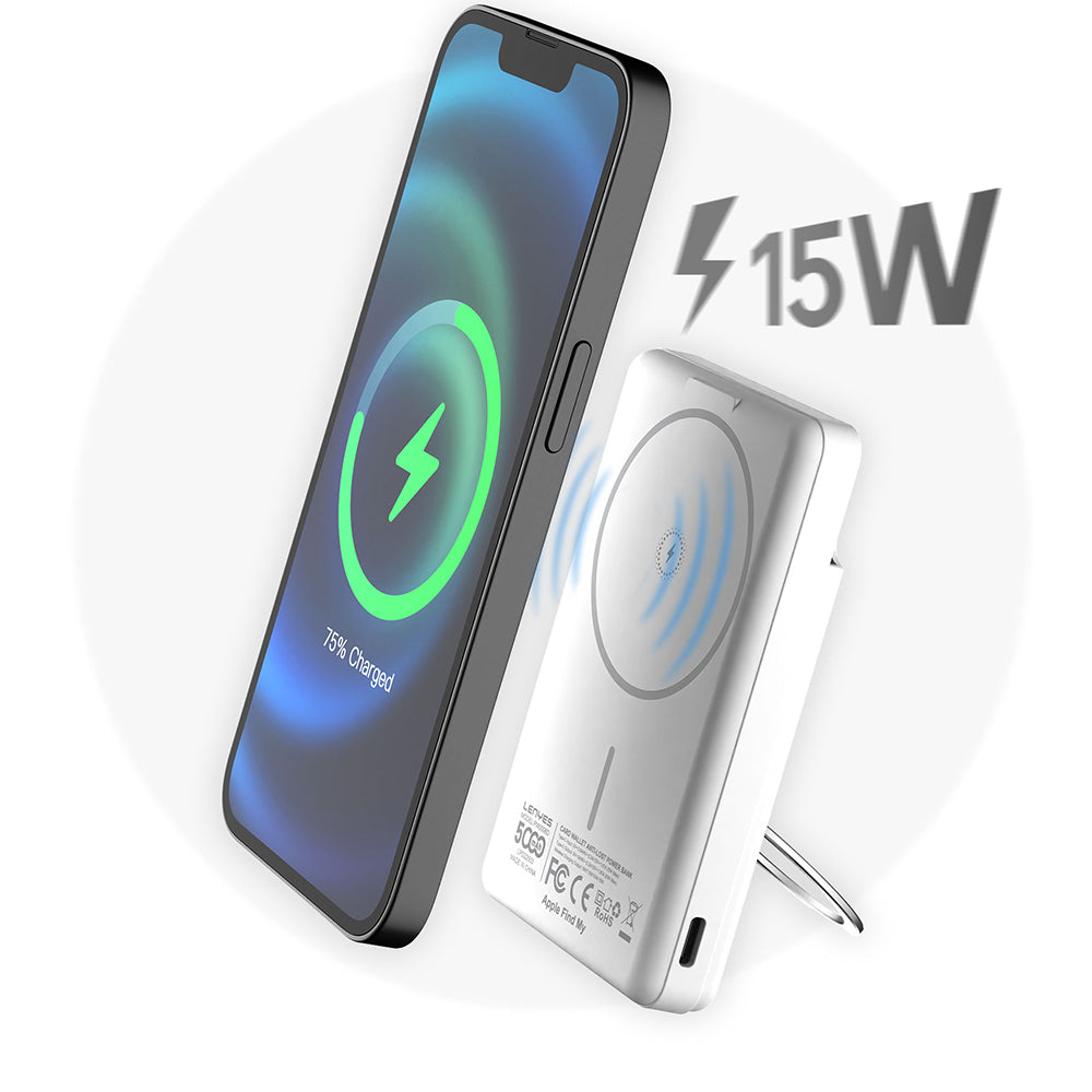 Lenyes PW0006D PD 20W Hızlı Şarj Özellikli Kartlıklı Standlı Wireless Powerbank 15W 5000mAh Beyaz