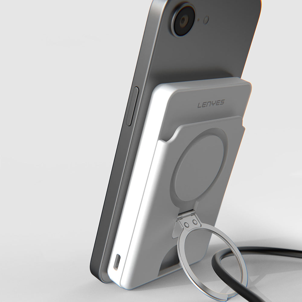 Lenyes PW0006D PD 20W Hızlı Şarj Özellikli Kartlıklı Standlı Wireless Powerbank 15W 5000mAh Beyaz