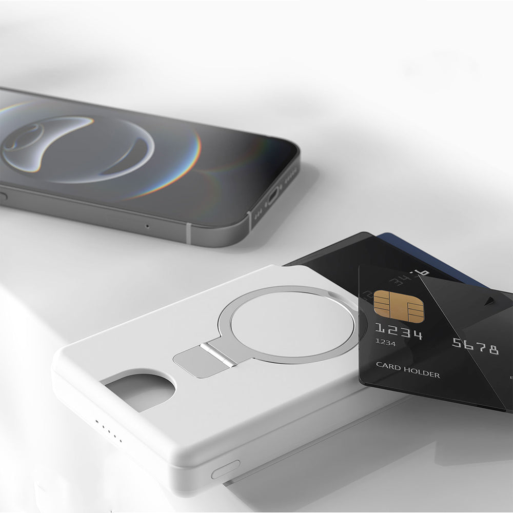 Lenyes PW0006D PD 20W Hızlı Şarj Özellikli Kartlıklı Standlı Wireless Powerbank 15W 5000mAh Beyaz