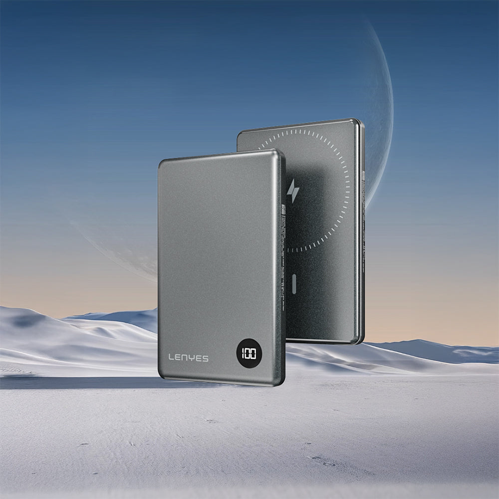 Lenyes PW037D Ultra İnce Dijital LED Ekranlı Wireless Powerbank 5000mAh Gri
