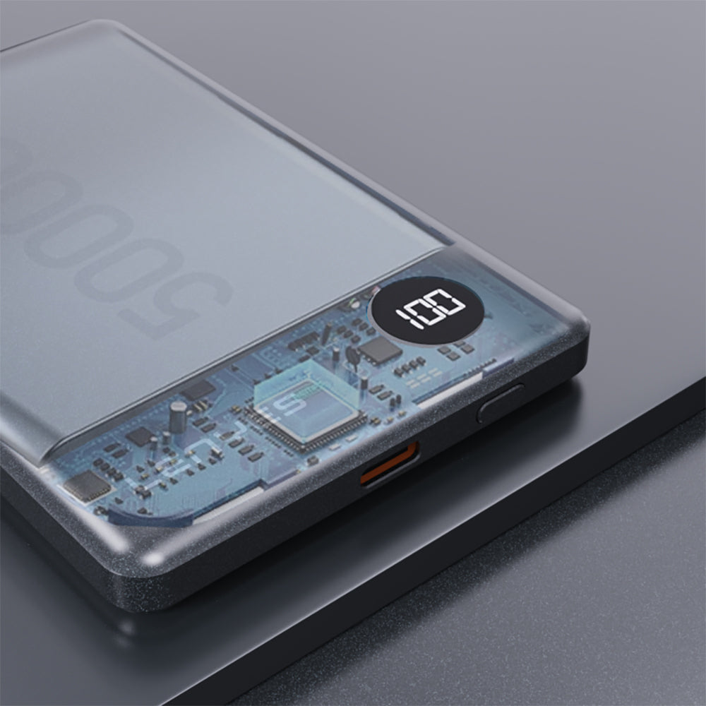 Lenyes PW037D Ultra İnce Dijital LED Ekranlı Wireless Powerbank 5000mAh Gri