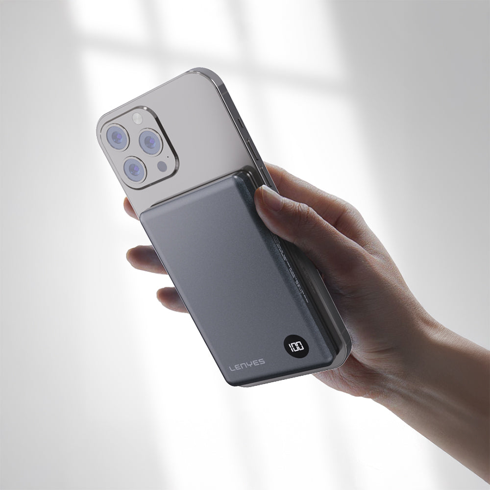 Lenyes PW037D Ultra İnce Dijital LED Ekranlı Wireless Powerbank 5000mAh Gri