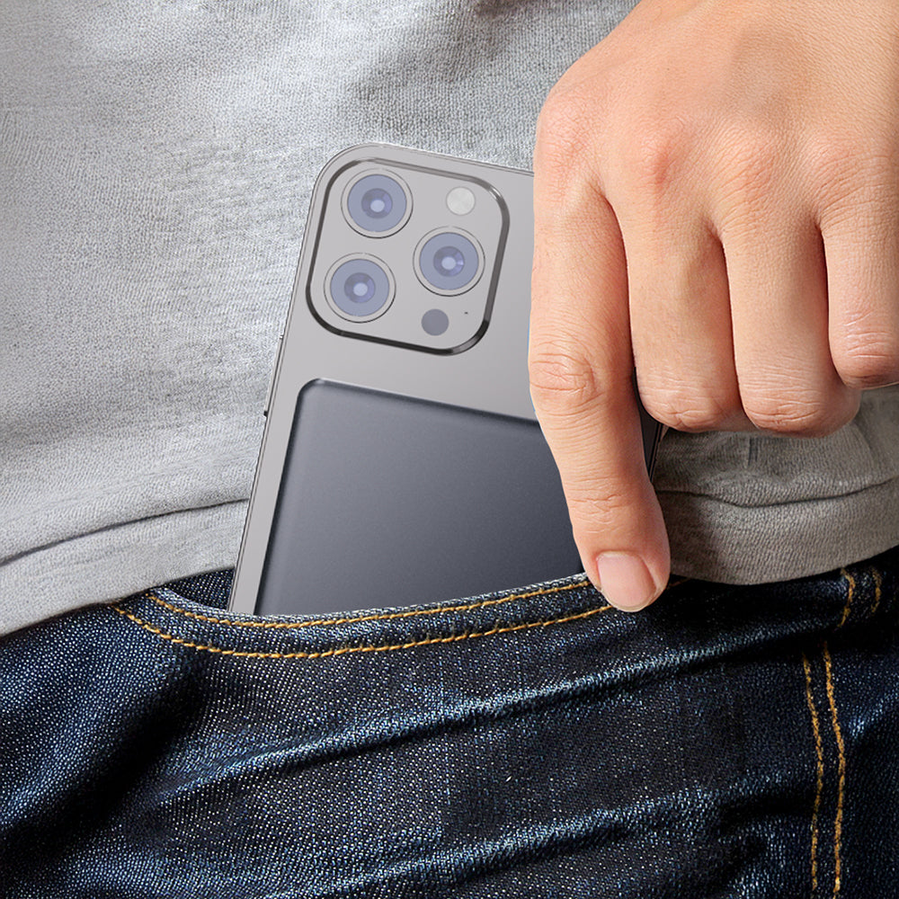 Lenyes PW037D Ultra İnce Dijital LED Ekranlı Wireless Powerbank 5000mAh Gri