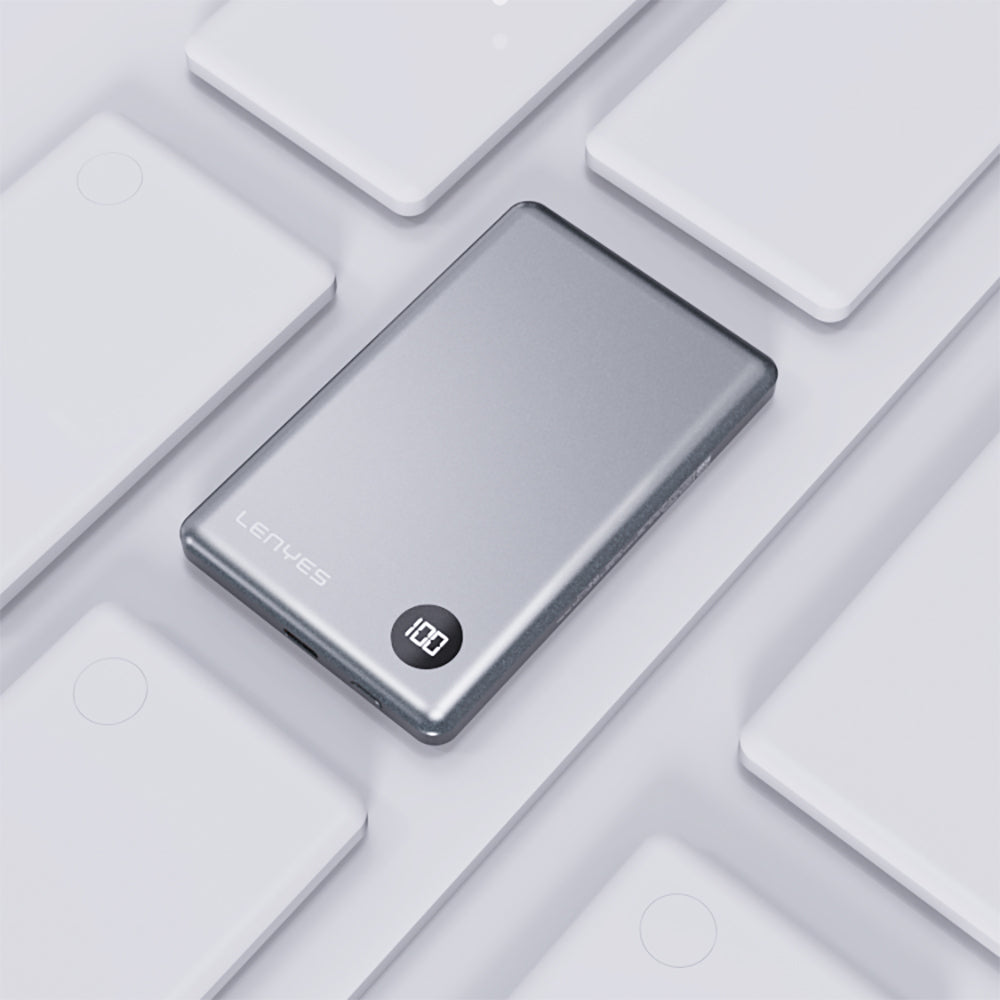 Lenyes PW037D Ultra İnce Dijital LED Ekranlı Wireless Powerbank 5000mAh Gri