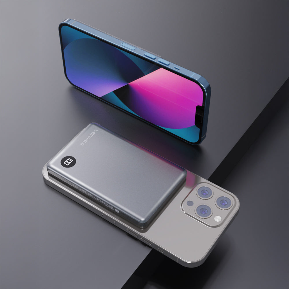 Lenyes PW037D Ultra İnce Dijital LED Ekranlı Wireless Powerbank 5000mAh Gri