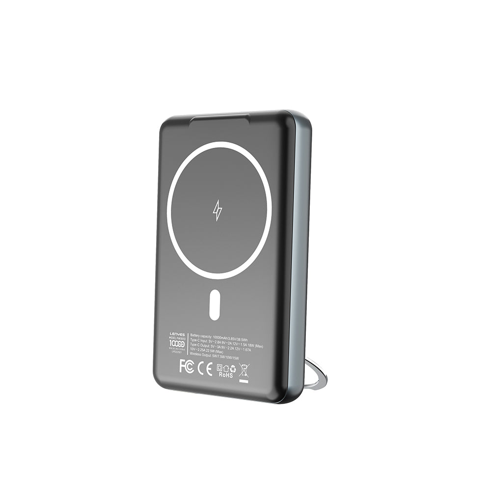 Lenyes PW1001D PD 22.5W Hızlı Şarj Özellikli Standlı Wireless Powerbank 15W 10000mAh Gri