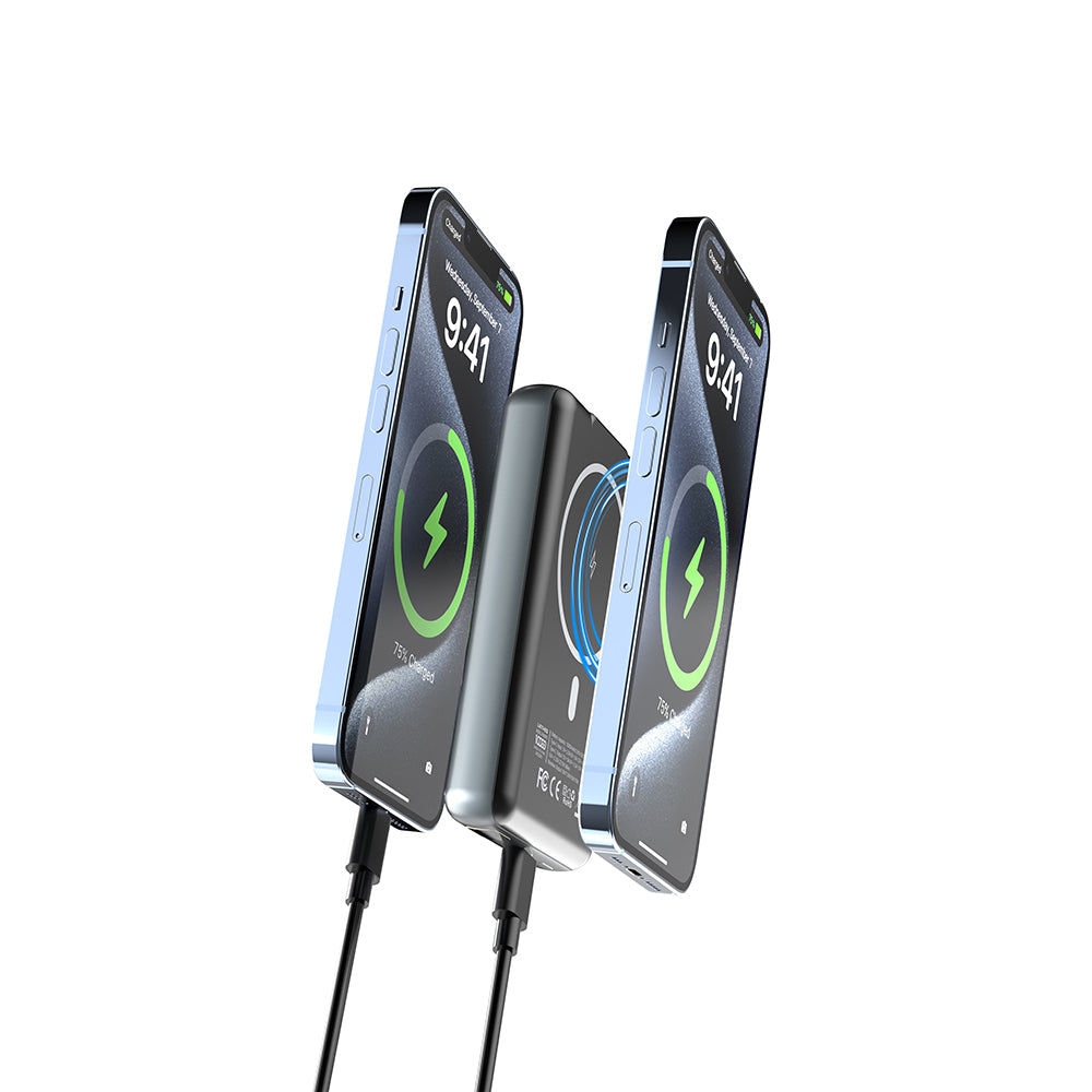 Lenyes PW1001D PD 22.5W Hızlı Şarj Özellikli Standlı Wireless Powerbank 15W 10000mAh Gri