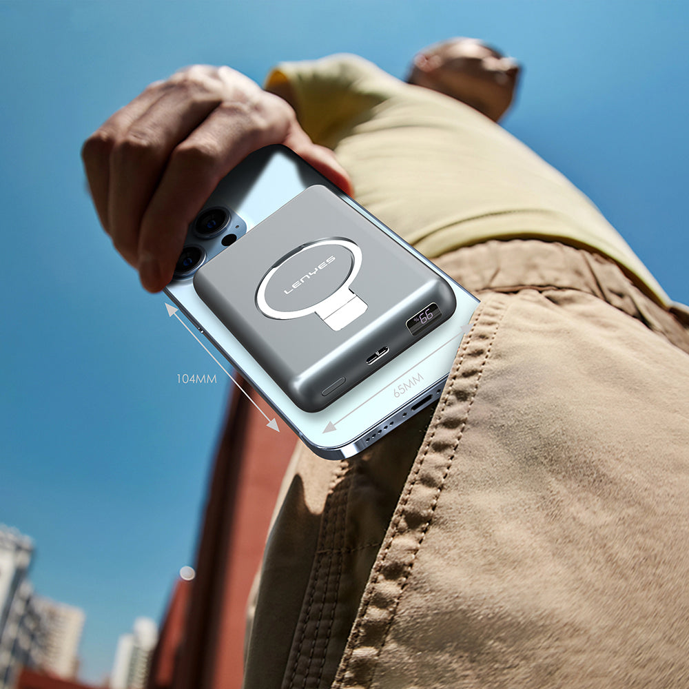 Lenyes PW1001D PD 22.5W Hızlı Şarj Özellikli Standlı Wireless Powerbank 15W 10000mAh Gri