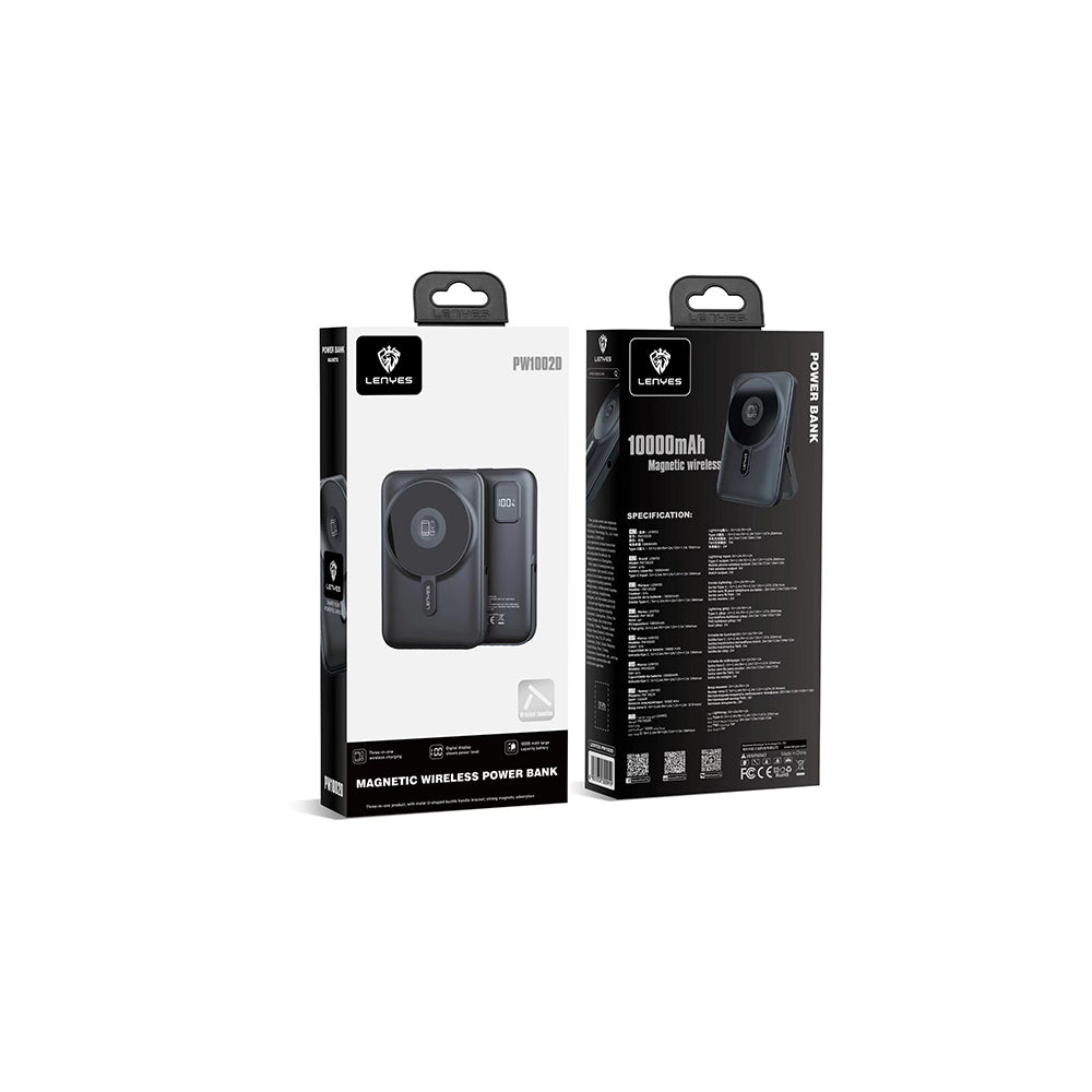 Lenyes PW1002D 20W Dijital LED Ekranlı Standlı Wireless Powerbank 15W 10000mAh Siyah