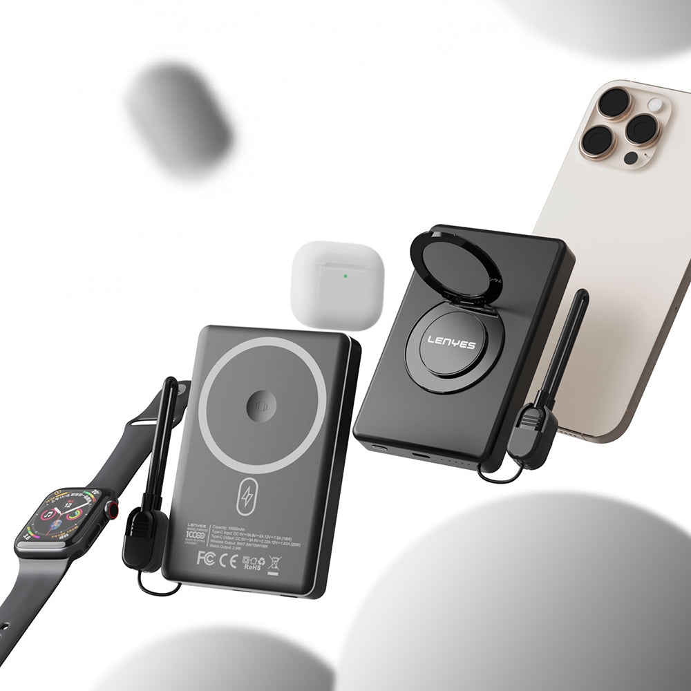 Lenyes PW1005D Standlı Akıllı Saat Kablosuz Şarj Özellikli Wireless Powerbank 20W 10000mAh Siyah