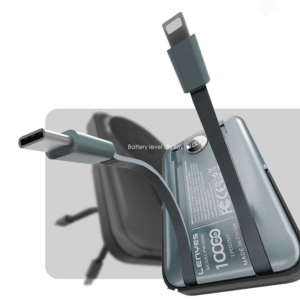 Lenyes PW1006D Dijital LED Ekranlı Standlı Wireless Powerbank 15W 10000mAh Gri