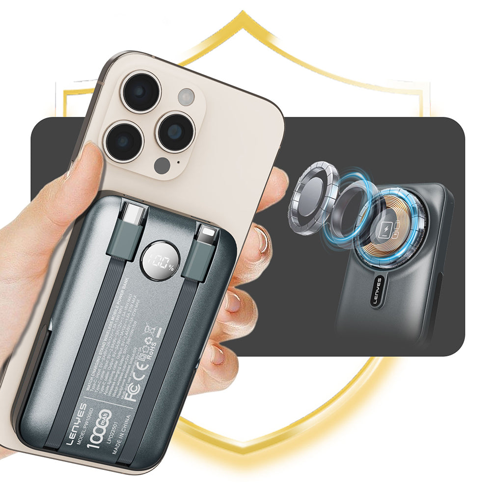 Lenyes PW1006D Dijital LED Ekranlı Standlı Wireless Powerbank 15W 10000mAh Gri