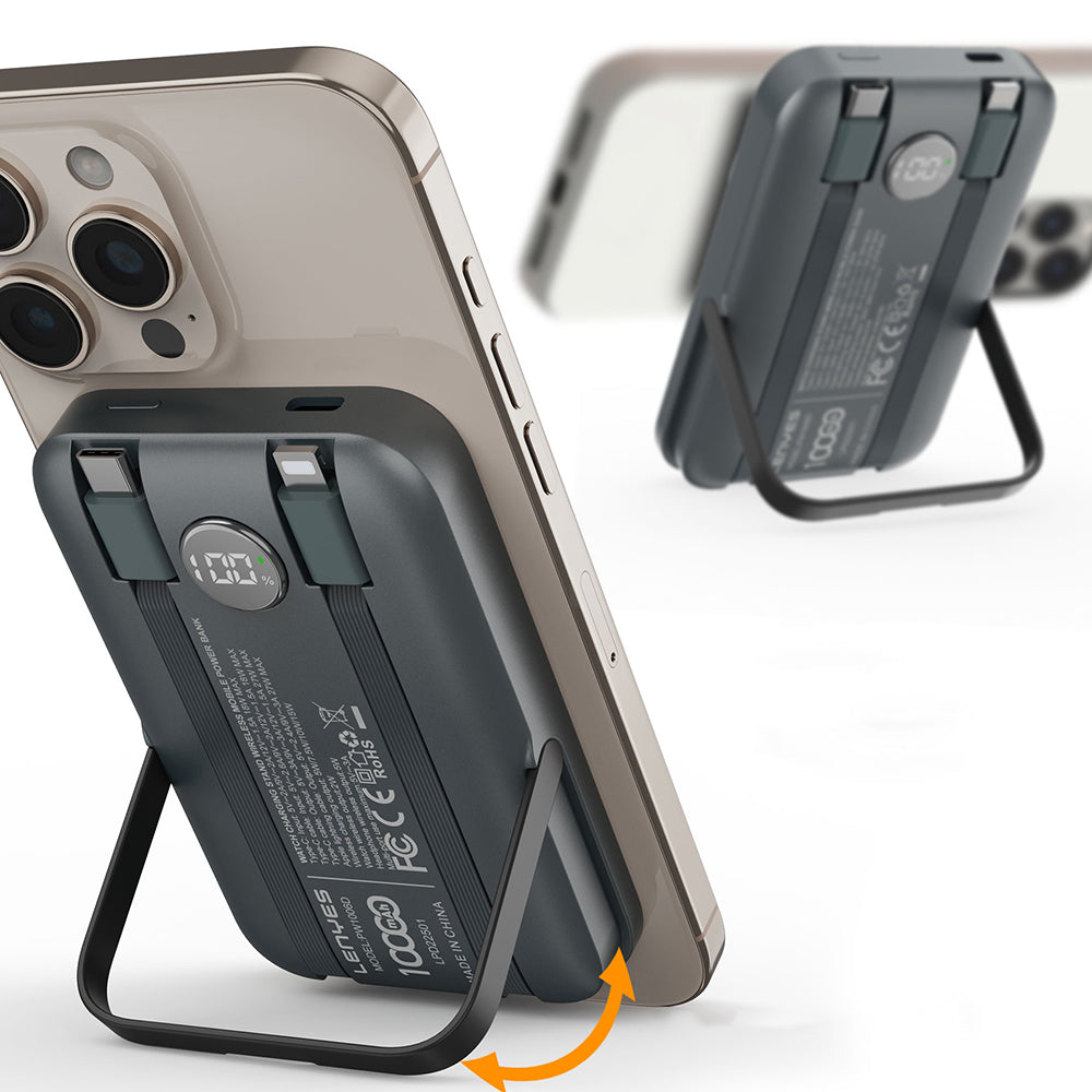 Lenyes PW1006D Dijital LED Ekranlı Standlı Wireless Powerbank 15W 10000mAh Gri