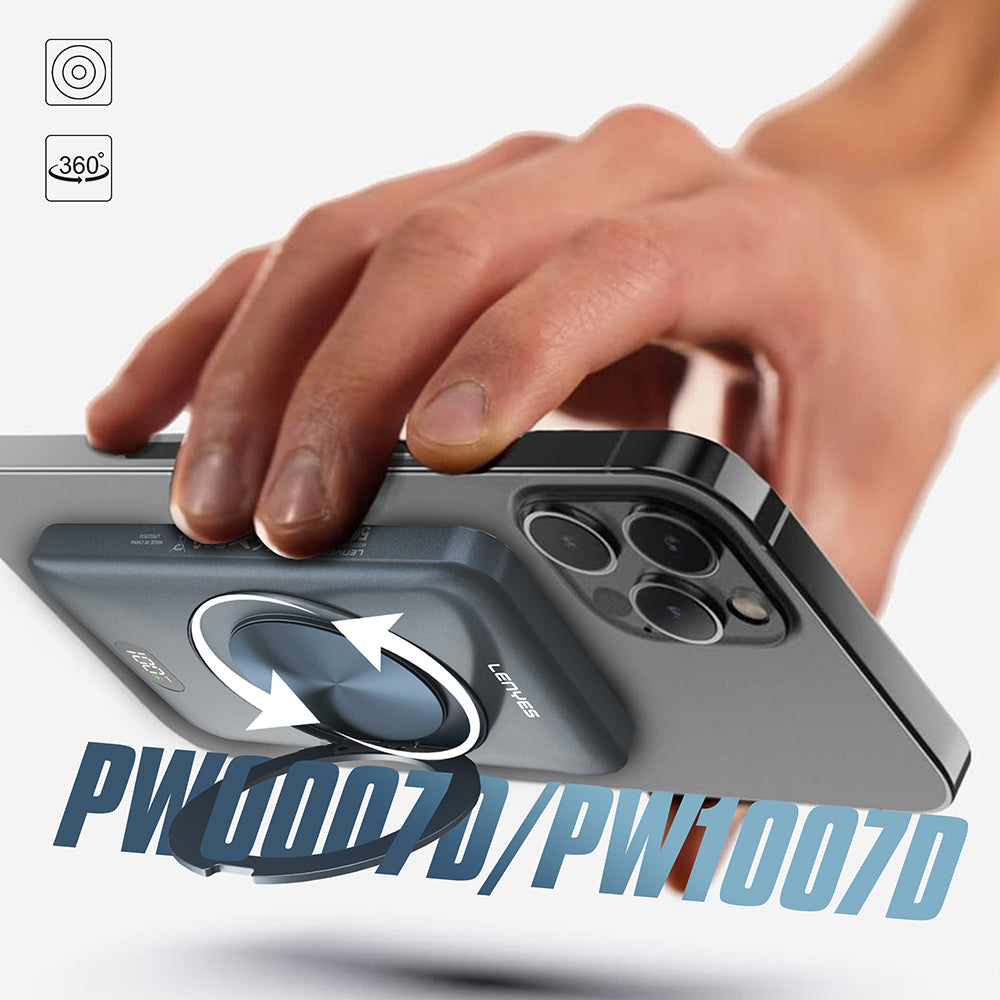 Lenyes PW1007D 20W Dijital LED Ekranlı Yüzük Standlı Wireless Powerbank 15W 10000mAh Füme