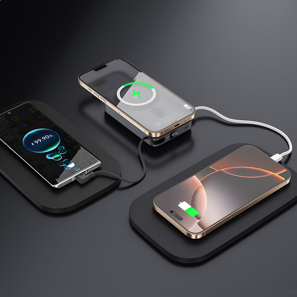 Lenyes PW1009D PD 35W Qi2 Teknolojili Type-C Kablolu Standlı Wireless Powerbank 15W 10000mAh Gri