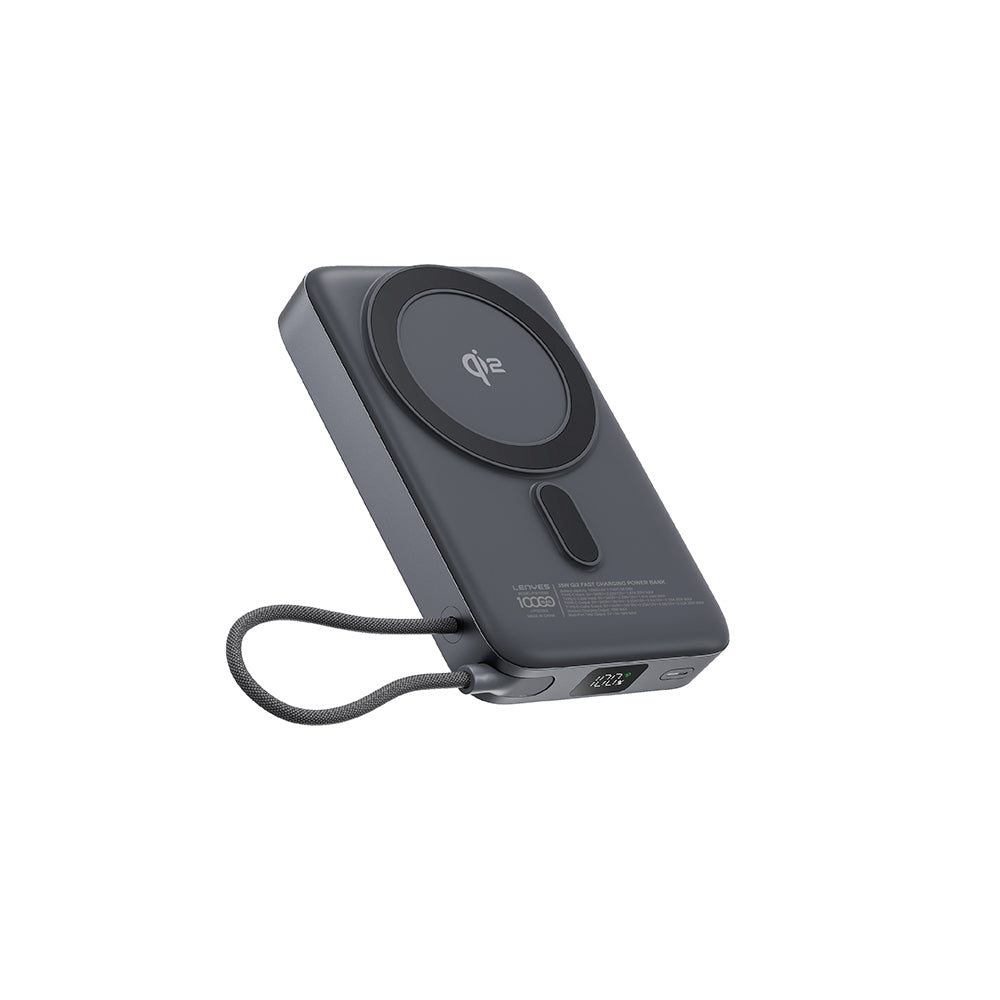 Lenyes PW1009D PD 35W Qi2 Teknolojili Type-C Kablolu Standlı Wireless Powerbank 15W 10000mAh Gri