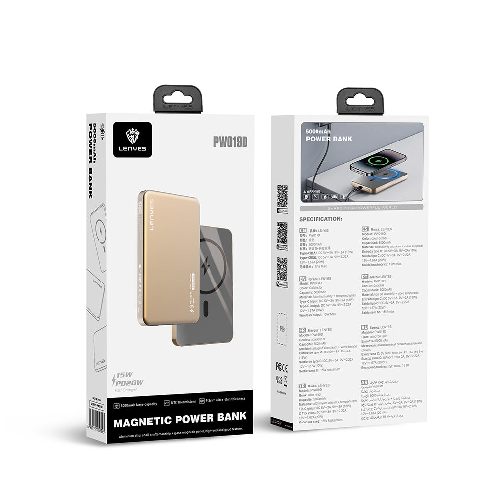 Lenyes PW119D PD 20W Ultra İnce Hızlı Şarj Özellikli Wireless Powerbank 15W 10.000mAh Füme