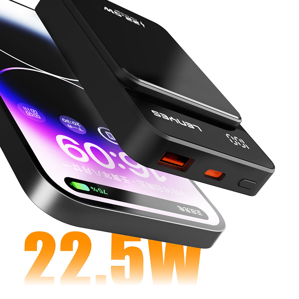 Lenyes PW126D Dijital LED Ekranlı Kablosuz Şarj Özellikli Powerbank 22.5W 10.000mAh Siyah