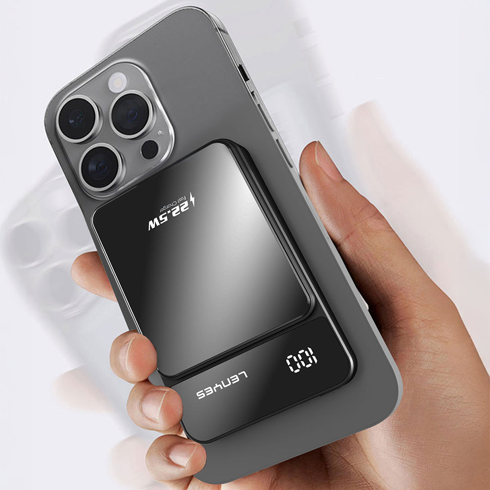 Lenyes PW126D Dijital LED Ekranlı Kablosuz Şarj Özellikli Powerbank 22.5W 10.000mAh Siyah