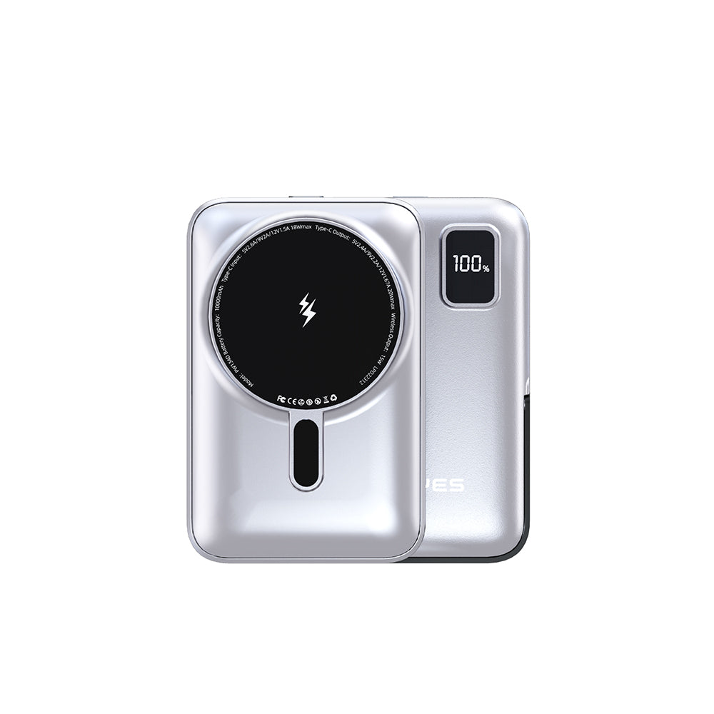 Lenyes PW134D 20W Ultra İnce Dijital LED Ekranlı Standlı Wireless Powerbank 15W 10000mAh Gümüş
