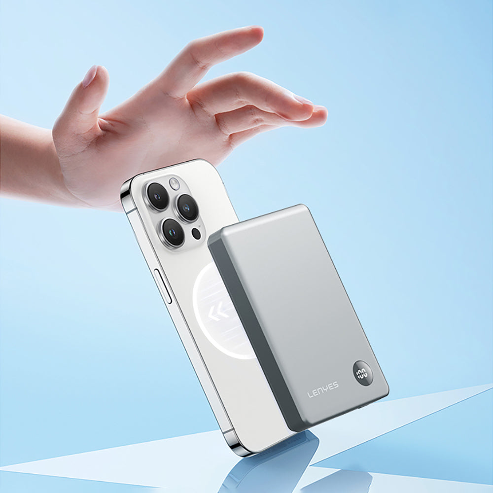 Lenyes PW137D 20W Ultra İnce Dijital LED Ekranlı Wireless Powerbank 15W 10000mAh Füme