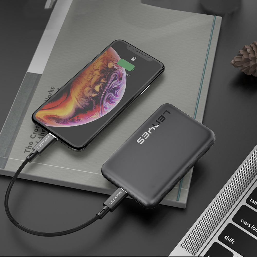 Lenyes PW139D PD 20W Ultra İnce Hızlı Şarj Özellikli Wireless Powerbank 15W 10000mAh Siyah