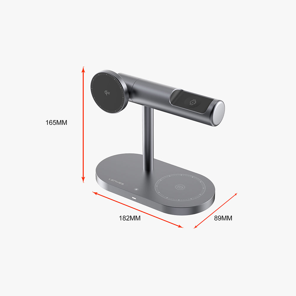 Lenyes PW319 Qi2 Şarj Teknolojili Ambiyans Işıklı Telefon&Akıllı Saat&Kulaklık 15W 3in1 Kablosuz Şarj Standı Gri