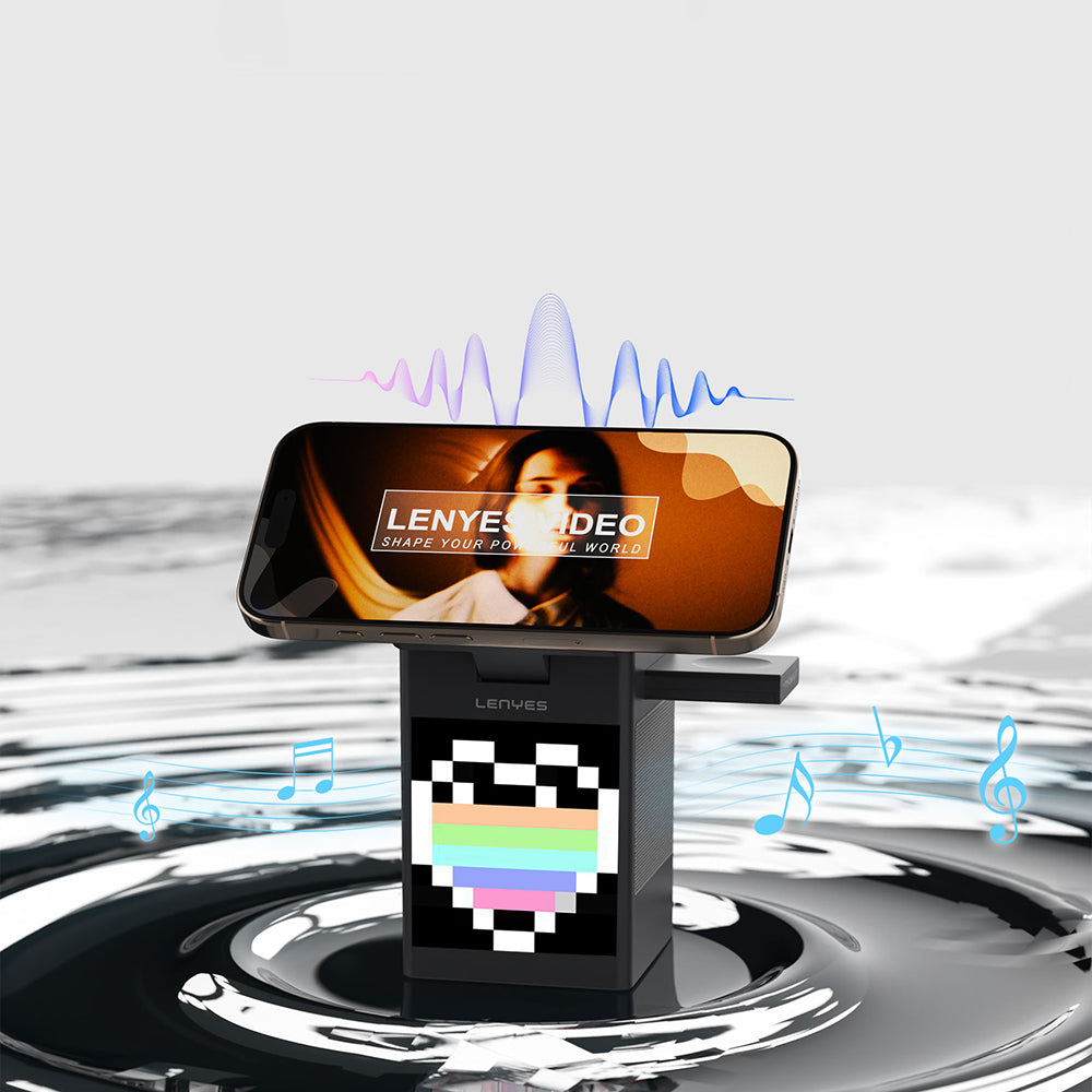 Lenyes PW320 Qi2 Şarj Teknolojili Alarmlı Bluetooth Speaker Özellikli Telefon&Akıllı Saat&Kulaklık 15W 6in1 Kablosuz Şarj Standı Gri