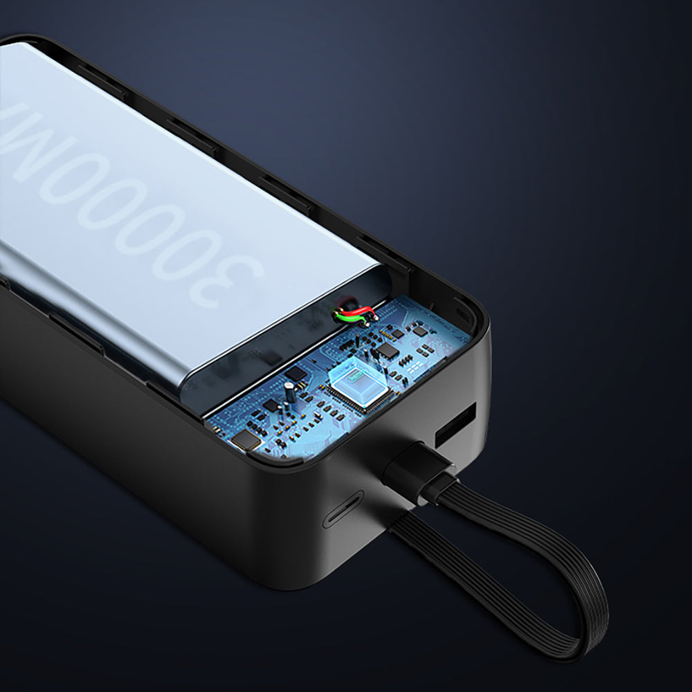 Lenyes PX355D Dijital LED Ekranlı Type-C ve Lightning Kablolu Powerbank 22.5W 30.000mAh Siyah